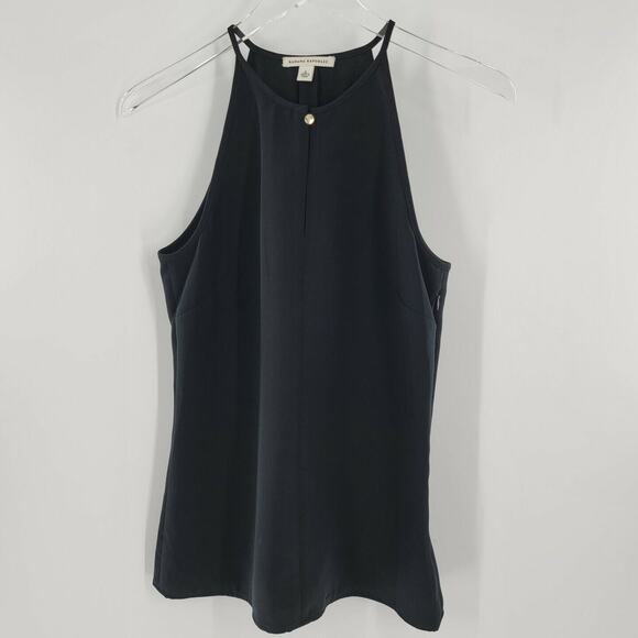 Banana Republic Black Blouse Tank Gold Button Keyhole Neckline Size 2 - Picture 1 of 8